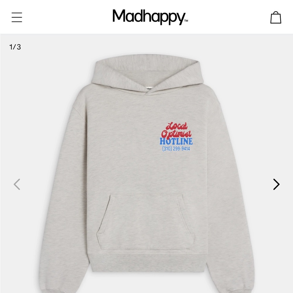 MADHAPPY Local Optimist Hotline Fleece Hoodie XL Oatmeal 💖